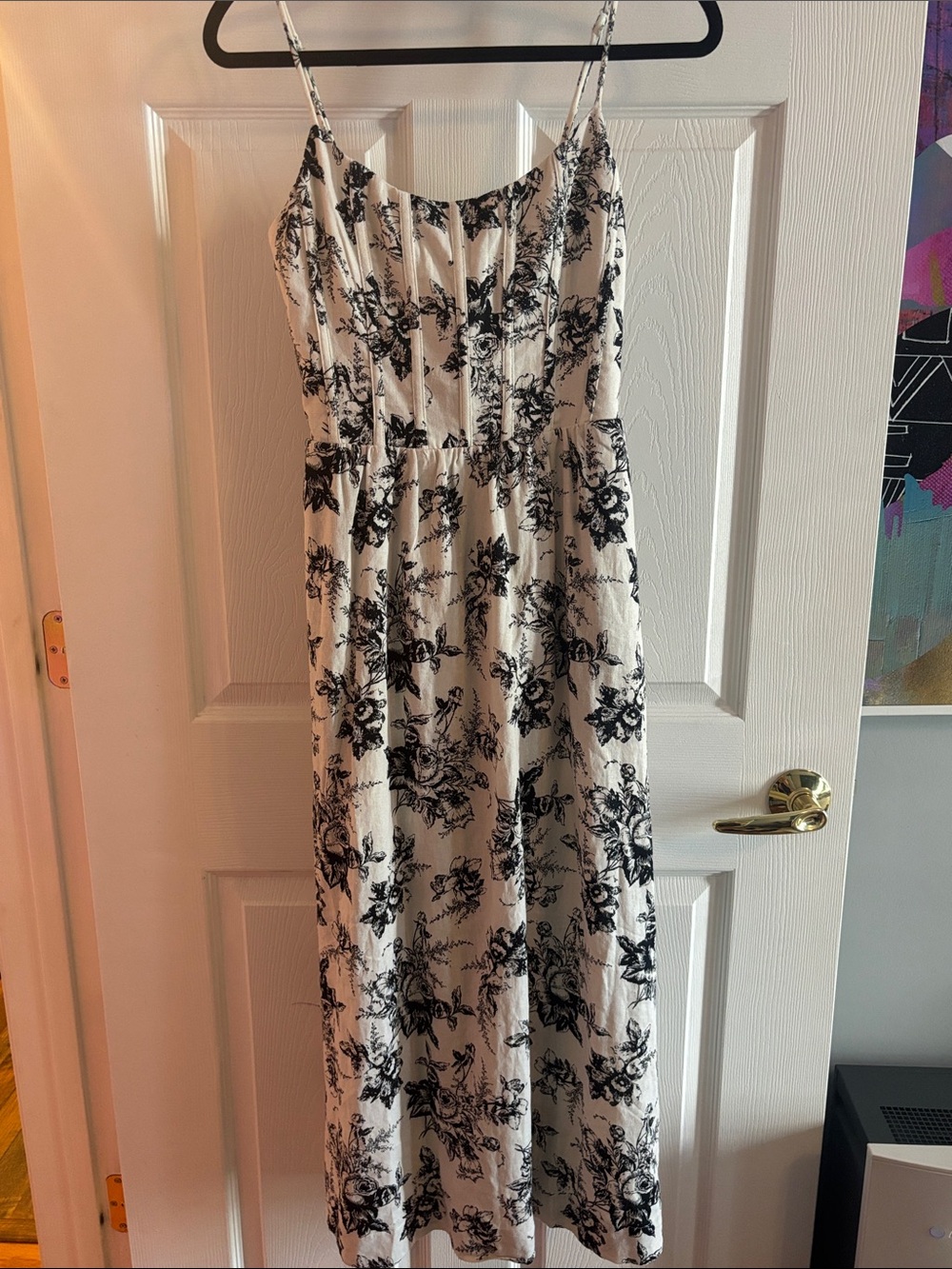 Sleeveless Black & White Floral Maxi Corset Dress
